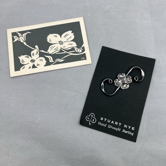 Vintage Dogwood Floral Scroll Bar Pin 925 Sterling Silver Signed NYE - Picture 1 of 10